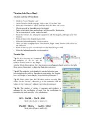 Titration lab day 2 data sheet: titration #1: balanced equations